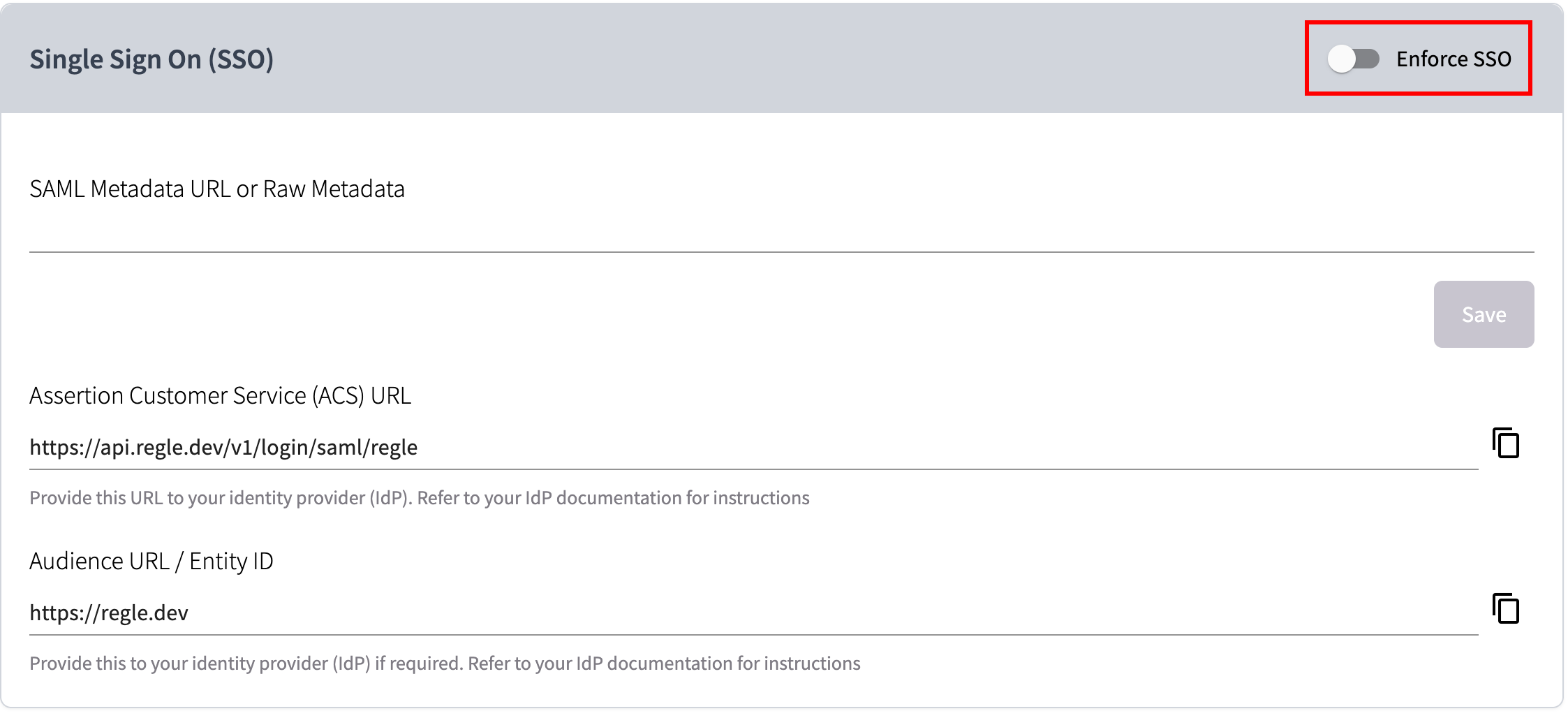 SAML Security Page