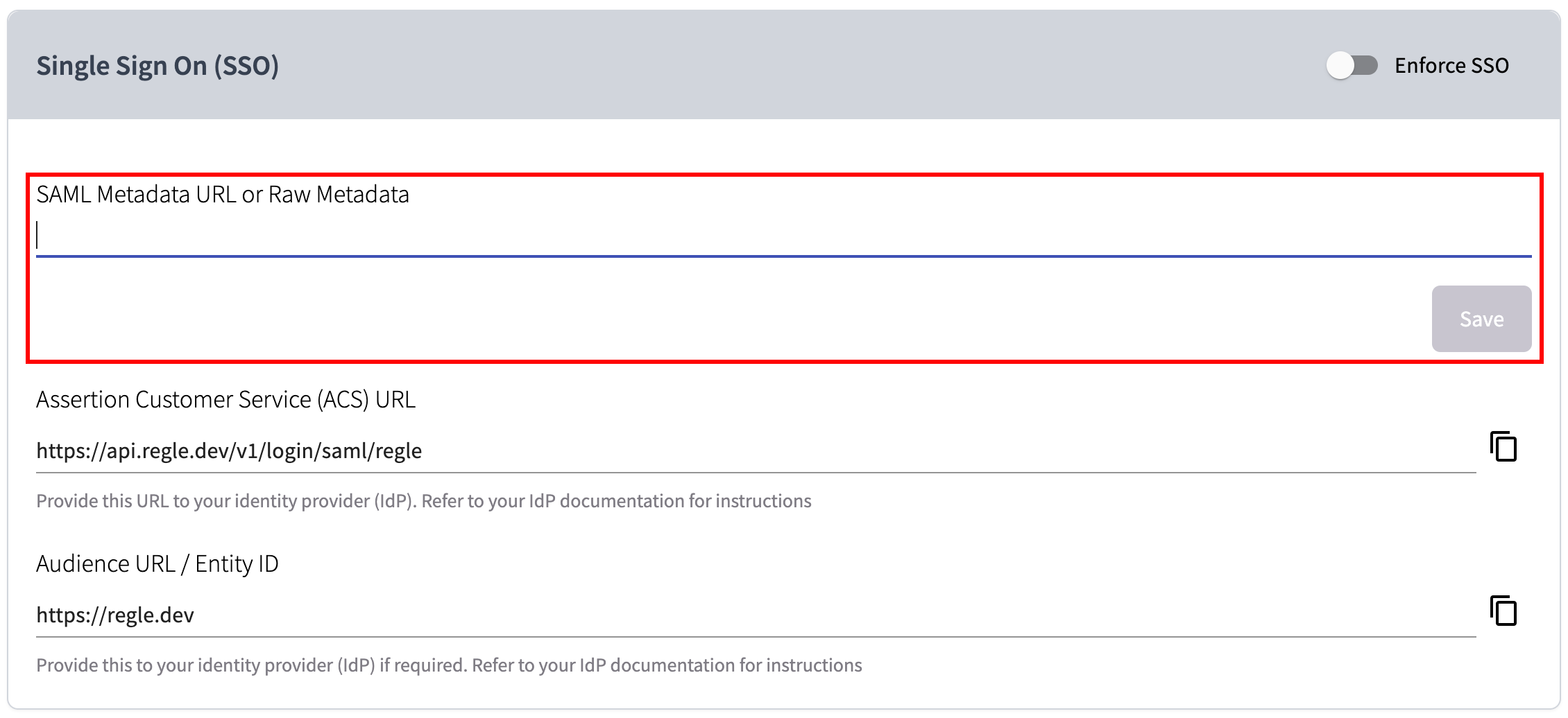 SAML Security Page